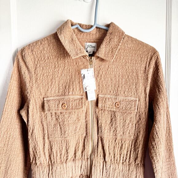 J. Crew Tan Waist Corduroy Dress Size 2 Zip Front Cinched NEW Texture Utility - Picture 3 of 16